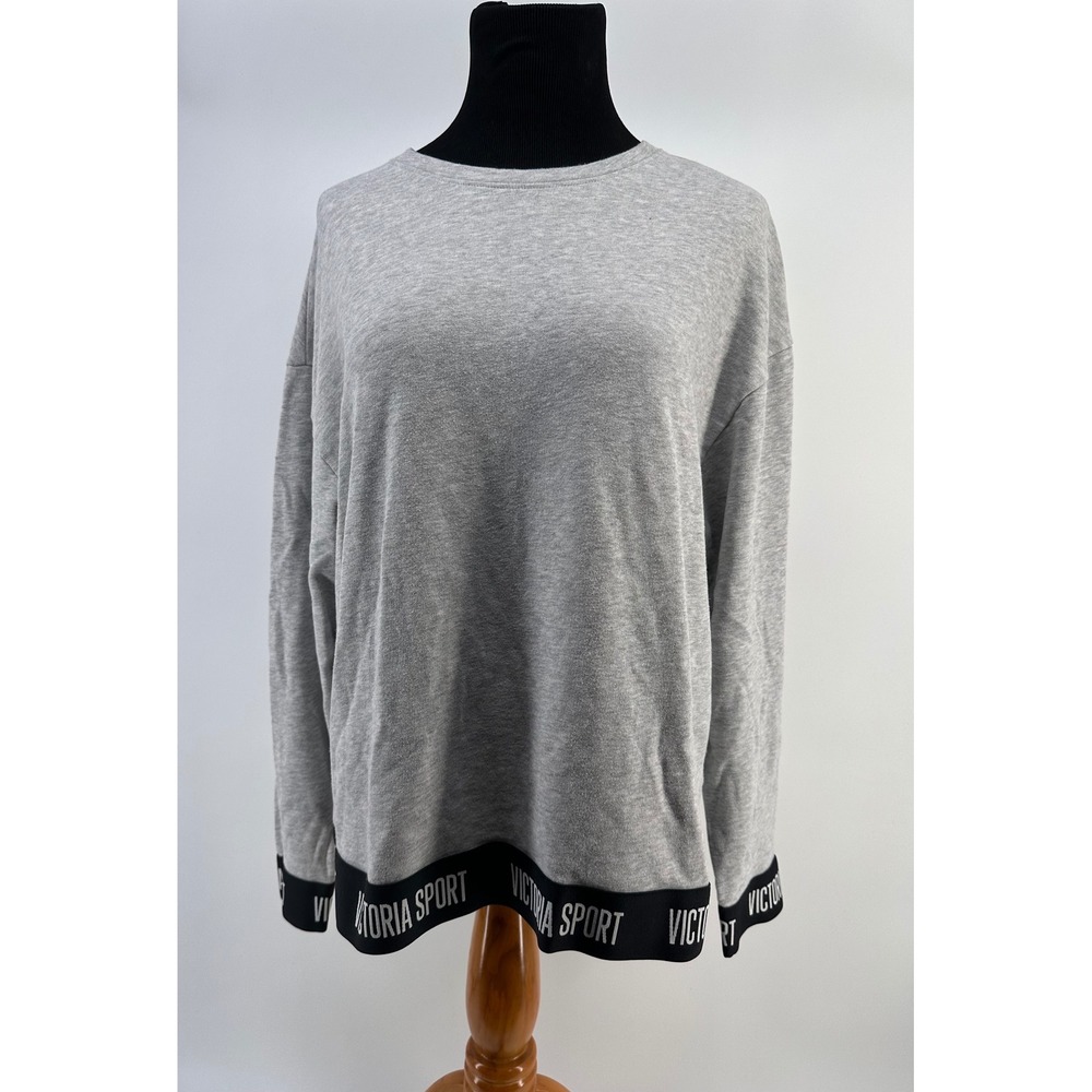 Victoria Sport Gray Crewneck Sweatshirt Black Logo Trim Long Sleeve Women's L/G